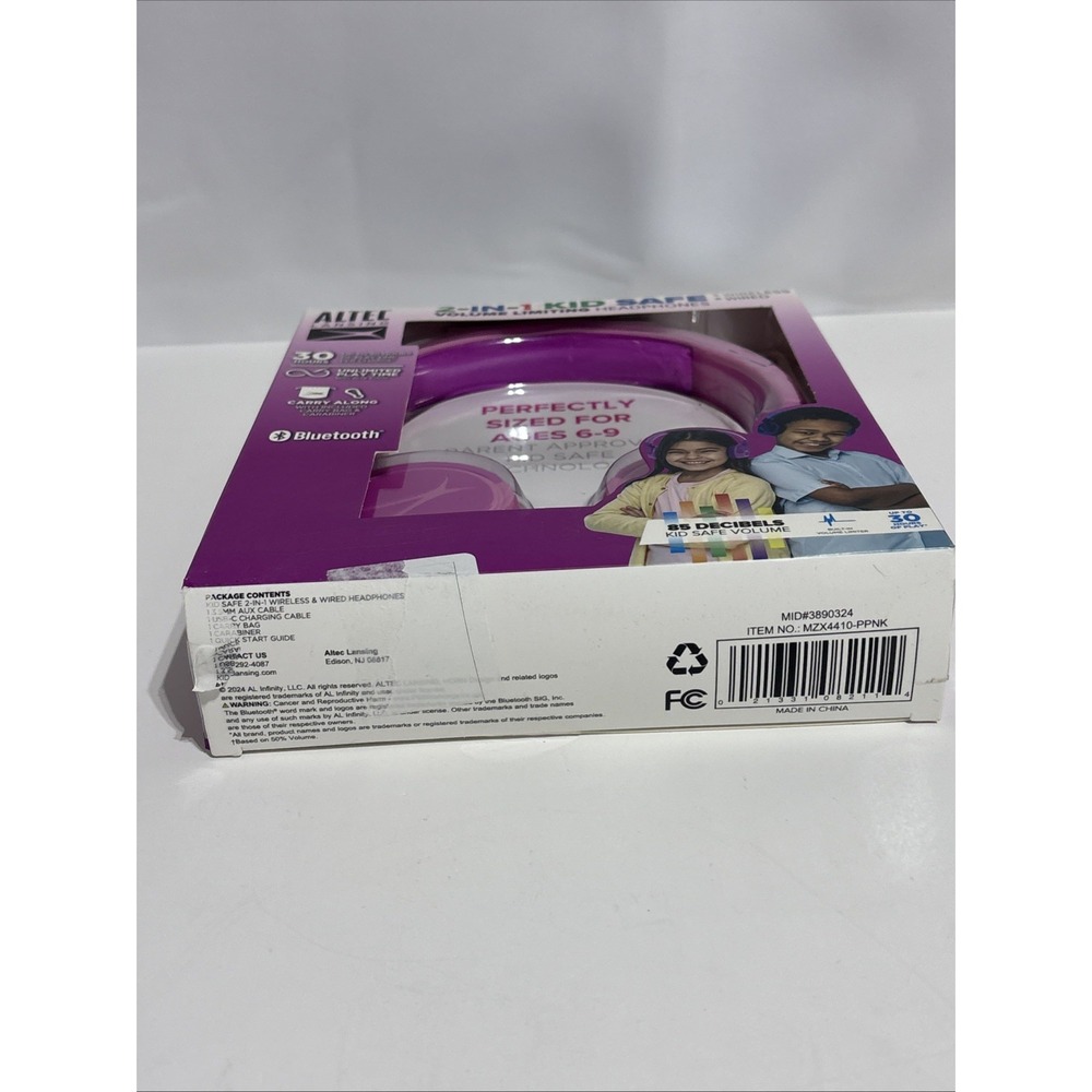 Altec Lansing Kid Safe 2-in-1 Bluetooth Wireless Headphones - Princess Pink - Picture 8 of 9